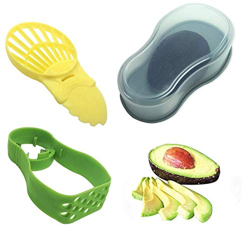 URFEDA Cortador de aguacate, juego de herramientas 5 en 1 multifunción, cortador de aguacate y cortador de aguacate con recipiente de almacenamiento, cortador de pala y masa, ahorro de aguacate Fresh