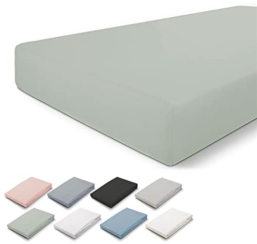 Walra Spannbettlaken 90x200, 100% Baumwolle Spannbetttuch, Perfekte Matratzenpassform, Weiches Gefühl, Knitter- & Bügelfrei - Graugrün