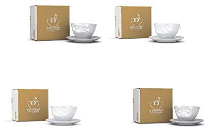 4 x Tasse by FIFTYEIGHT - grinsend + lecker + verpennt + küssend - Kaffeetassen 2-tlg. weiß