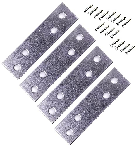 Mending Plates 4 Pcs 2 Stainless Steel Repair Fixing Straight Brace Brackets Heavy Duty Metal Connector Joining Plates Flat Corner Support with Screws for Fixing Furniture & DIY Projects