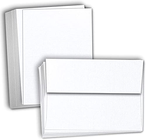 Hamilco Blanko-Karten und Umschläge, flach, 12,7 x 17,8 cm, Leinen, weißes Karton, 45,4 kg, 100 Stück