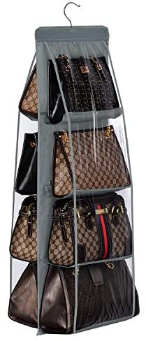Lirex Handbag Hanging Organizer (8 Pocket) for Closet and Storage, Oxford Cloth Purse Hanger for Family Bedroom, Foldable Universal Fit, Dark Grey