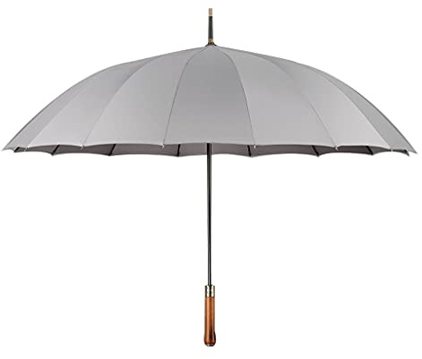 Nff Regenschirm, 16 Rippen Kompakte, Winddichte Regenschirm, Automatischer Öffnung Holzgriff Gerade Pole Große Regenschirm Für Männer Und Frauen (Color : Gray)