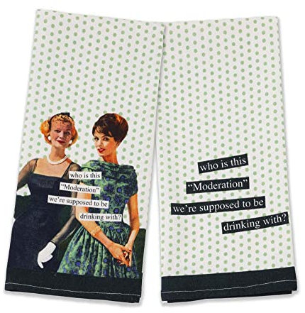 Boston International Anne Taintor Cotton Geschirrtücher für die Küche, 2 Stück, Moderation Who, 28 x 18-Inches