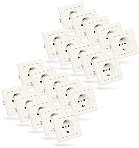 ABSINA 20x Steckdosen Set komplett für Unterputz - Steckdose Set weiß 250V AC, 16A, IP20 inkl. Rahmen, Unterputz Einsatz & Abdeckung - Unterputz Steckdose, Steckdosenset, Unterputzsteckdose