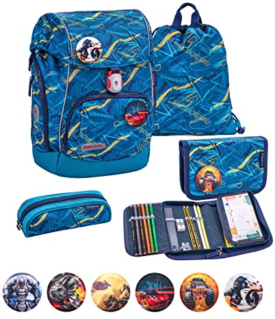 Belmil Premium Comfy Plus ergonomisches Schulranzen Set 5 - teilig, für kleine Kinder/Erstklässler - STAEDTLER, Brustgurt, Hüftgurt, Magnetverschluss (405-73/P/S) (Baltic)