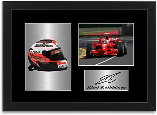 Kimi Raikkonen 2007 Weltmeister Autogramm-Foto, Passepartout, A4, gerahmt