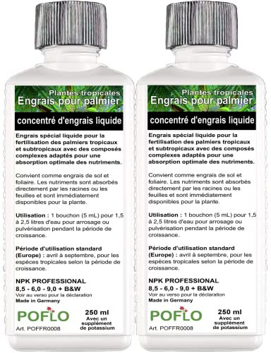 POFLO Engrais pour palmier, ligne professionnelle d'engrais pour palmier Engrais racinaire + engrais foliaire HIGH-TECH ! (2 x 250 ml)