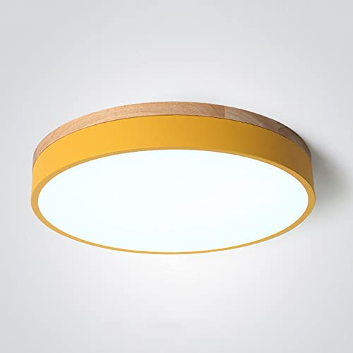 Deckenleuchte Kaltweiss 6000K Gelb Modern LED Rund Modern Kinderzimmer Küche Bad Deckenlampe 18W Holz-Lampe Weiss Acryl Schirm Schlafzimmer Gang Balkon Esstisch Küche Licht φ30CM