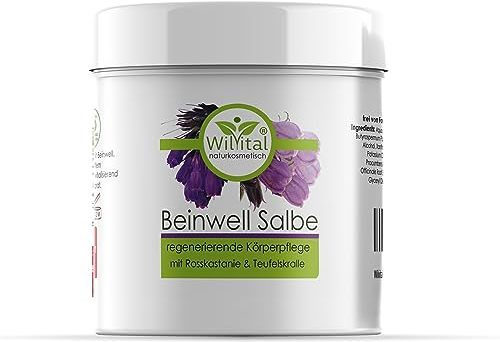 Wilvital Beinwell Salbe -200ml- naturkosmetisch mit 100% natürlichem Beinwell Extrakt - mit Rosskastanie und Teufelskralle für Rücken, Schulter, Knie, Beine