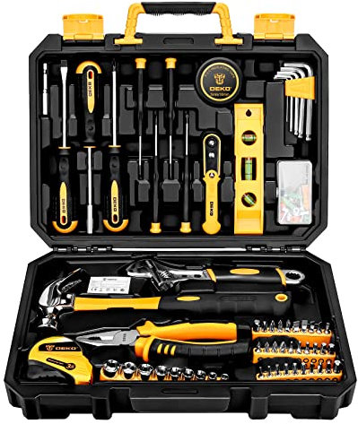 DEKO Tool Kit Set Box 100 Pieces Home Repair DIY Tools Basic Hand Toolbox Sets for Home