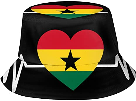 AOOEDM Ghana-Flaggen-Herzschlag-Eimer-Hüte-Reise-Strand-Sonnenschutz-Fischer-Hut für Frau-Mann