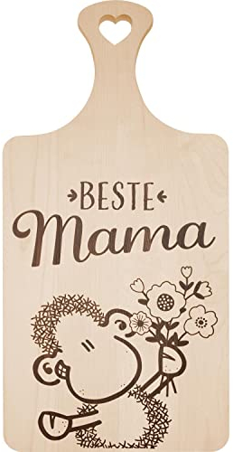 Holzbrett Motiv Sheepworld Beste Mama: Brettchen mit Stiel und eingebranntem Motivdruck
