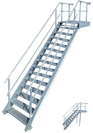Podesttreppe / 14 Stufen + Podest Stahltreppe mit beids. Geländer/Stufenbreite 100cm / Geschosshöhe 250-320cm