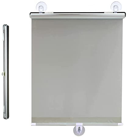 Suction cup roller blinds no drilling,blackout curtains,automatic retractable roller shades,temporary privacy blinds for doors and windows,bedrooms and balconies,UV protection,Grey-35x125cm/14x49in