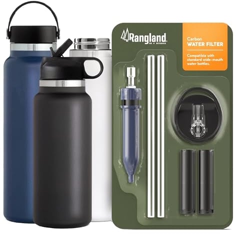 Rangland Universal Filter System Designed for Wide-Mouth HydroFlask, IronFlask and ThermoFlask Water Bottles - Sport Cap Lid, Replacement Straws and Carbon Activated Cartridges (3), FT052X