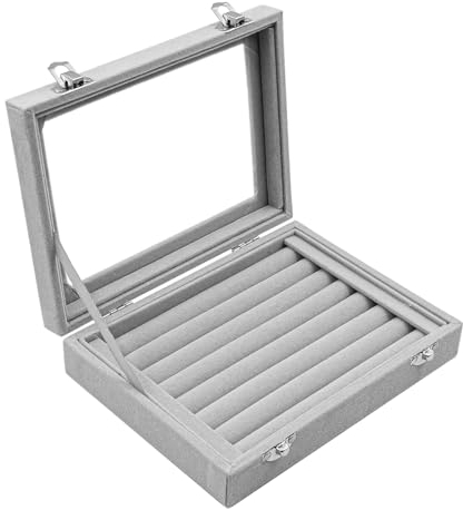 NUZAMAS Schmuckschatulle, 8 Fächer, Samt, Schmuckkästchen, Schmuck, Ringe, Ohrringe, Tablett, Halter, Aufbewahrungskoffer, Schmuck-Display-Box, transparenter Behälter, Vitrine