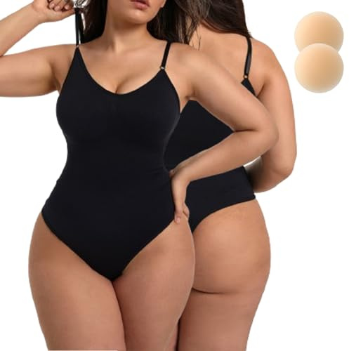 Merlvida Body Contenitivo Modellante Donna con Perizoma Shapewear Snellente Body Donna Senza Cuciture Thong Bodysuit Dimagrante Tanga Shaper Intimo Pancia Piatta Spallino Regolabile