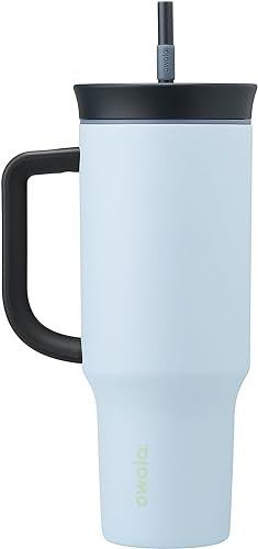 Owala Vaso de viaje de acero inoxidable con aislamiento de triple capa con tapa resistente a derrames, popote y asa de transporte, sin BPA, 40 onzas, rosa (brisa de sandía)