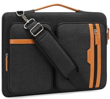 MOSISO 360 Protective Laptop Bag, 13.3 inch Computer Bag Compatible with MacBook Pro 14, HP, Dell, Asus Notebook, Side Open Sleeve with 2 Rectangle Zipper Pockets&Extendable Handle, Black