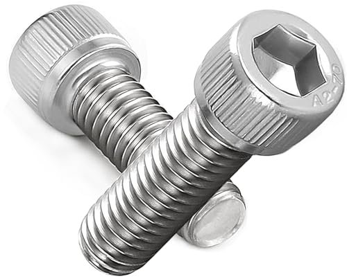 AMLOOPH M6 Screws, M6 X 20mm Allen Socket Head Cap Screws/Bolts - 6mm Diameter Fully Threaded M6 Bolts 20mm A2 Stainless Steel Long Hex Socket Bolt Coarse (Pack Of 20)