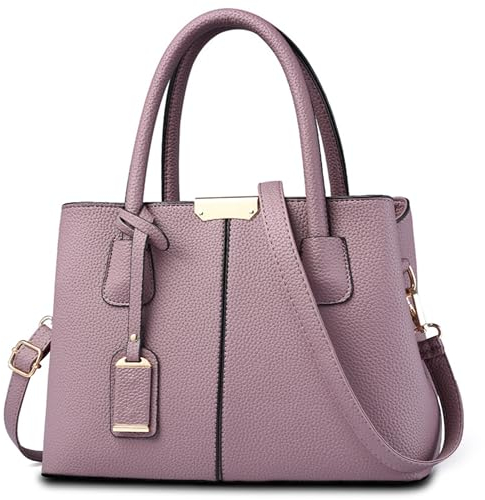 FOLOVEYA Handtasche Damen Mode Henkeltaschen Frauen Schönsten Umhängetasche Elegant Top-Griff Shopper Taschen PU Leder Schultertasche für Arbeiten Reisen Dating Lila Dunkelviolett