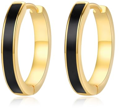 TANGPOET Creolen für Herren Damen 925 Sterling Silber Schwarz Gold Kleine Huggie Klappohrringe Hypoallergene Ohrringe Schmuck Valentinstag Geschenke für Jungen Mädchen, 18mm