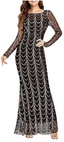 HAOLEI Womens Evening Dresses Sequin Long Sleeve Bridesmaid Maxi Dress Floor Length Bandage Prom Ball Gowns Sparkly Glitter Party Club Wrap Formal Cocktail Dress Rose Gold