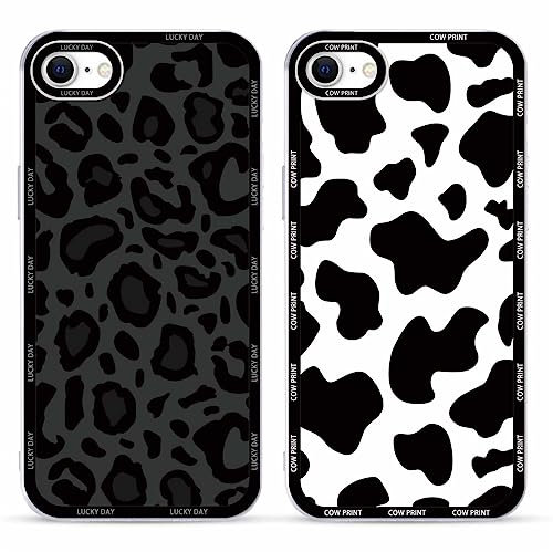 Foonary 2 Pack Clear Set Suitable for iPhone 8/SE 2022/7/SE 2020 Transparent 4.7, Phone Case With Leopard Beautiful Fun Aesthetic Pattern Cover, Soft Silicone Shockproof Protective Box, for iPhone 7