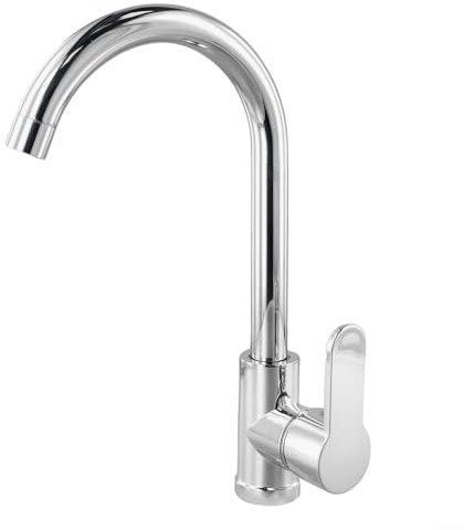 Emiif Grifo mezclador para fregadero de cocina, arco alto, monomando, grifo mezclador frío y caliente, cromo pulido, diseño moderno