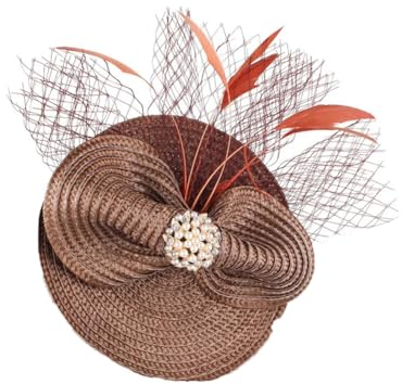 Fascinator mit kleinem Zylinder, Strohhut für Damen, Blumen-Fascinator, Hochzeit, Schleife, Derby-Hut, coffee, Einheitsgröße
