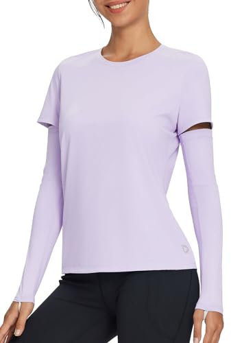 BALEAF Camisas de sol para mujer, UPF 50+, manga corta, protección UV, camiseta, morado, XL