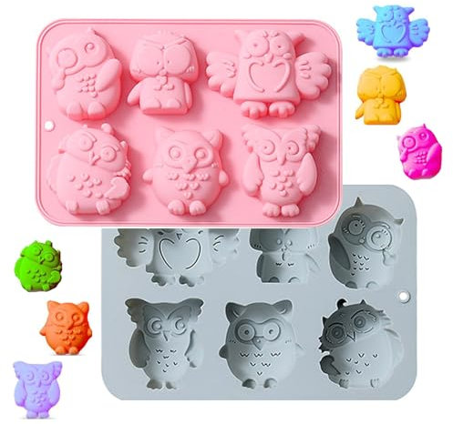 WishesMar 2 Stück Silikonform Schokoladenform Pralinenform für Süßigkeiten - Form einer Eule Tier Antihaft Küche Kleine flexible Silikon Form für Spaß bei der Küchenkreation