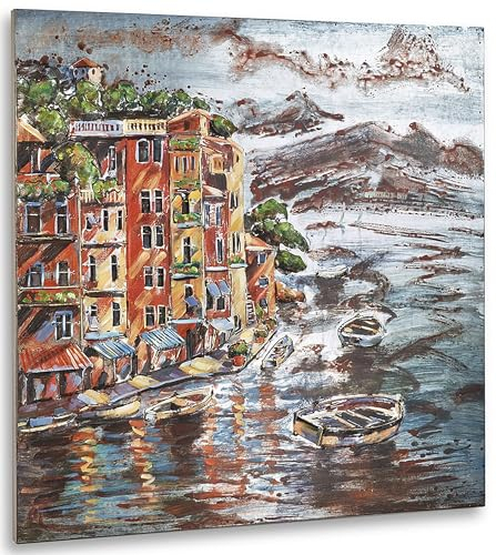 Kobolo Wandbild Wanddeko Metallbild 3D-Bild - PORT - XXL – 90x90 cm – Küste und Meer