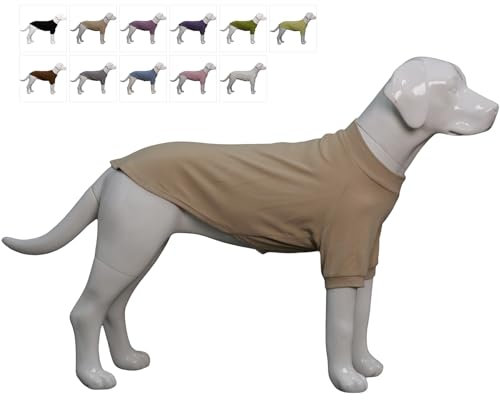 Lovelonglong Geripptes Hunde-T-Shirt, Baumwolle, gestrickt, Hundepullover für alle Jahreszeiten, Haustier-T-Shirts für große, mittelgroße und kleine Hunde, Beige, Größe M
