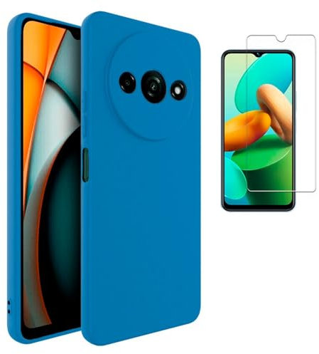 TODOBARATO 24HORAS Funda para Xiaomi Redmi A3 2024 4G (6.71) Azul TPU Lisa Silicona Gel + Protector de Pantalla Cristal Templado 9H