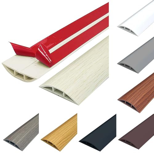 Floor Cable Protector, Flexible Cut to Size, PVC Cable Protection, Self-Adhesive Floor Cable Cover, Cable Floor Cover, Floor Cable Duct, Protects Cables and Prevents Tripping Hazards, 3 m, White Wood