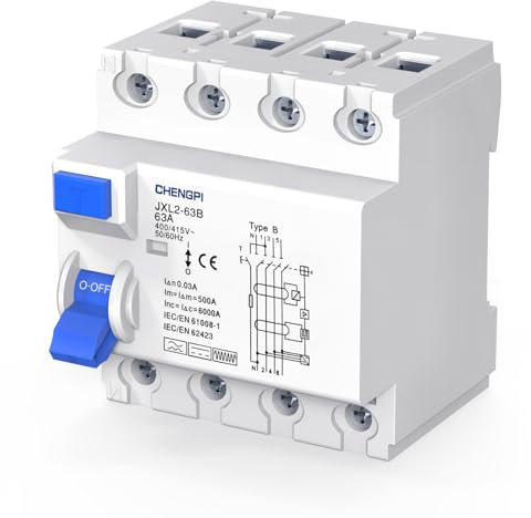 CHENGPI Disjoncteur Différentiel, Interrupteur Différentiel Type B, 63A, 30mA, 4P