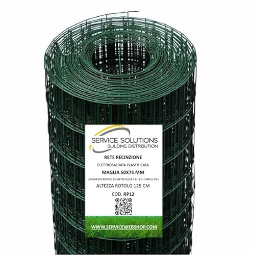 Rete Metallica Elettrosaldata Plastificata Verde – Recinzione Giardino/Orto/Animali – Rotolo 25 m, Maglia 50×75 mm, Zincata e Plastificata Resistente per Esterni | SERVICEWEBSHOP (H125CM)