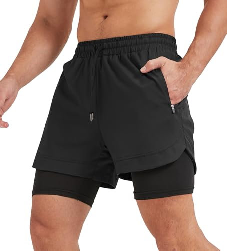 Suwangi Homme Short de Compression Sport Short de Course Séchage Rapide Leggings de Sport Short avec Poches Zippées