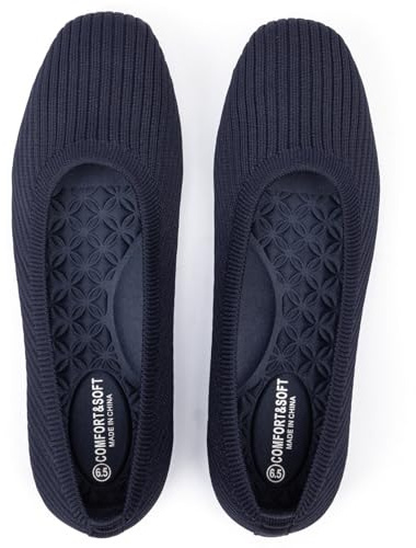 Frank Mully Flache Damen-Ballerinas mit quadratischem Zehenbereich, bequem, waschbar, für elegante Arbeit, Blau, 39 EU