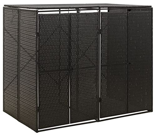Sufrk Mülltonnenbox für 2 Tonnen Schwarz 140x80x117 cm Poly Rattan Müllbox Mülltonnenverkleidung Mülltonne Mülltonnenbox Müllcontainer Gerätebox