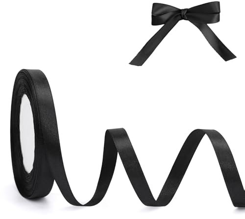 Geschenkband Schwarz, 10mm x 22m Schleifenband für Hochzeit, Geburtstagsgeschenk, Festival Dekoration, Satinband Breit Seidenband für DIY-Projekte, Zimmer, Bankett, Weihnachts Dekoration, Deko Band
