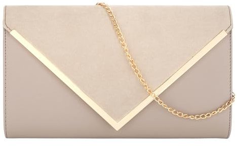 MEGAUK Damen Clutch Samt Abendtasche Elegante Handtasche Envelope Tasche Unterarmtasche mit Kette für Hochzeit Wedding Prom Party (07065 Khaki klein)