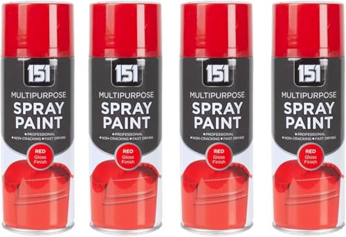 YSAMAX 151 Multipurpose Red Gloss Finish Spray Paint, Eye-Catching And Polished Look, Fast drying Formula, Weather-Resistant Properties, 400ML, (4PCS)