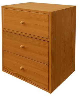 PROSBUD Nachttisch Mit 3 Schubladen Beistellschrank Für Bett Nachtschrank Beistelltisch 58,5 x 45,6 x 35 cm Holz Erle Paris