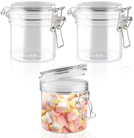 BOSMIOW Lot de 3 pots à crème en plastique PET hermétiques à large ouverture pour cosmétiques, sucre, noix, biscuits, fruits secs - 200 ml