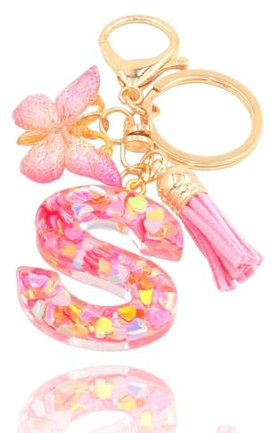 Porte clés avec Letter de l'alphabet,Porte Clé Alphabet S Initial Papillons Keyring Pendentif Feuille d'or Key Ring pour Femme Fille Personnalisée Lettres Keychain