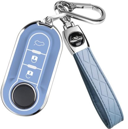 FT FUNTOR für Fiat Schlüsselanhänger Abdeckung, 360 Grad Autoschlüssel Case Schutz mit Schlüsselanhänger Kompatibel mit 500L/Brava/Bravo/Doblo/Ducato (Blau)
