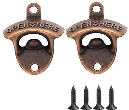2 Pack Wall Mounted Cast Iron Beer Bottle Opener, Rustic Retro Vintage Style for Bar, Kitchens & Restaurant - with Screws Included